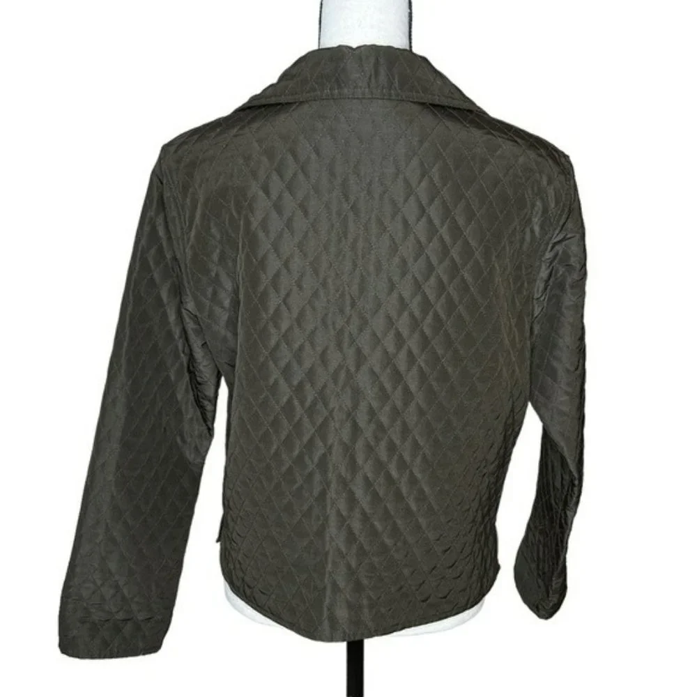 Carlisle Olive Green Silk Wool Lightweight Quilt Open Jacket Blazer Size 2 - Picture 5 of 9